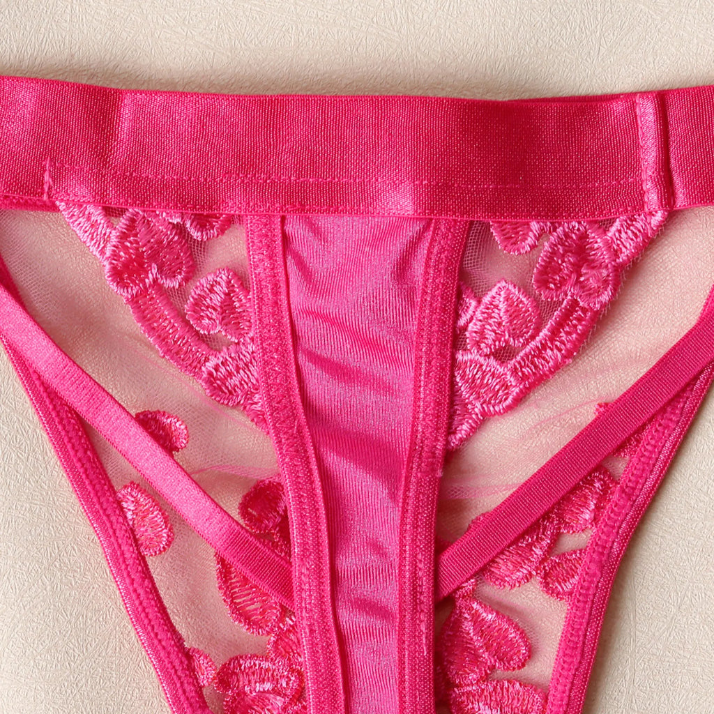 Sexy underwear French ultra-thin embroidered love mesh bra big breasts showing small sexy underwear set