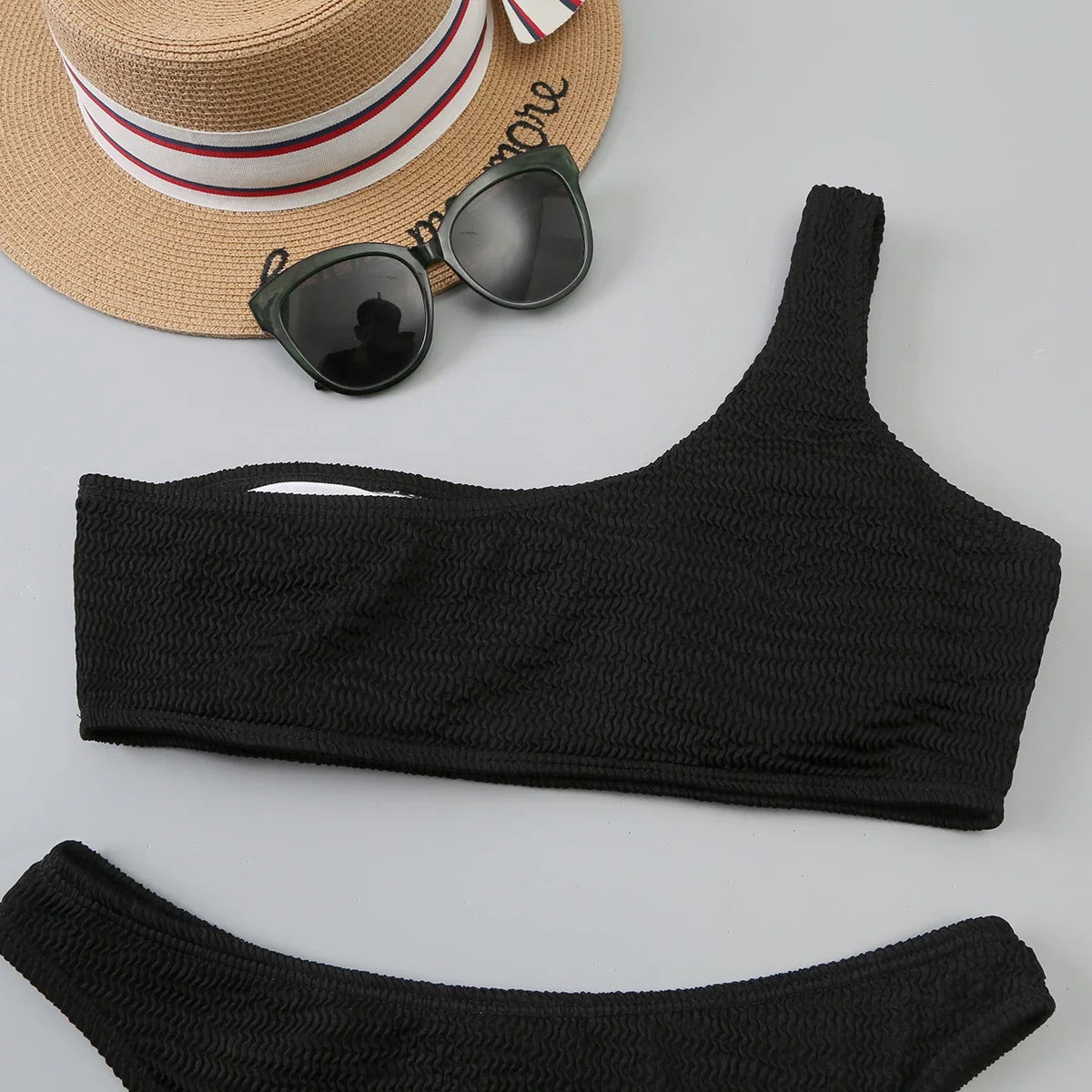 One Shoulder Bikinis 2026 Women Sexy Swimwear Female Brazilian Swimsuit Solid Beachwear Bathers Bathing Swimming Swim Suit