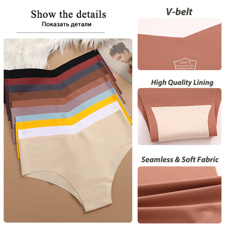 20PCS Women's Seamless Maillard Underwear Sexy V-Shaped Mid Waist Ice Silk Brief 10 Soild Color Cozy Stretch Sexy Underpant S-XL