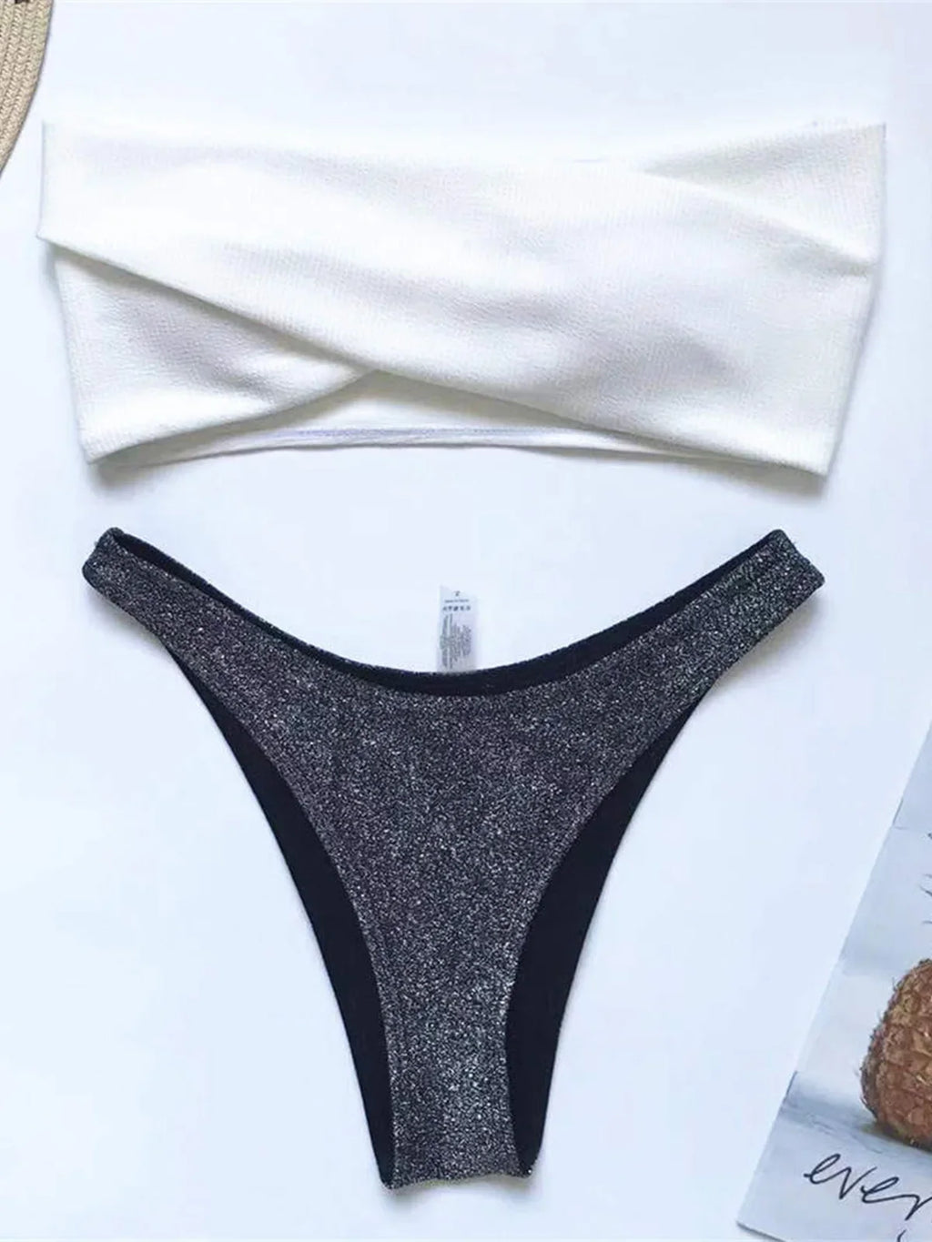 New Sexy Bandeau Shiny Glitter Bikini Women Swimwear Female Swimsuit Two-Pieces Bikini Set Bather Bathing Suit Swim Lady V1109