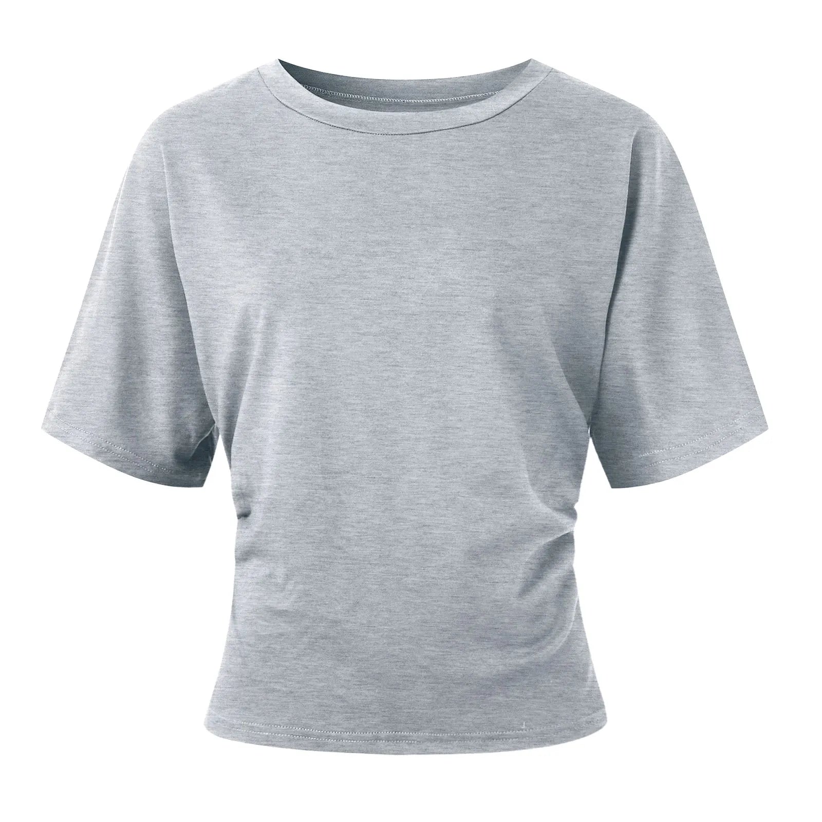 Y2k Solid Cotton O-Neck Ruched Waist Short Top Women Short-Sleeved Loose T-Shirt Causal All-Match Short Summer Basic T Shirts