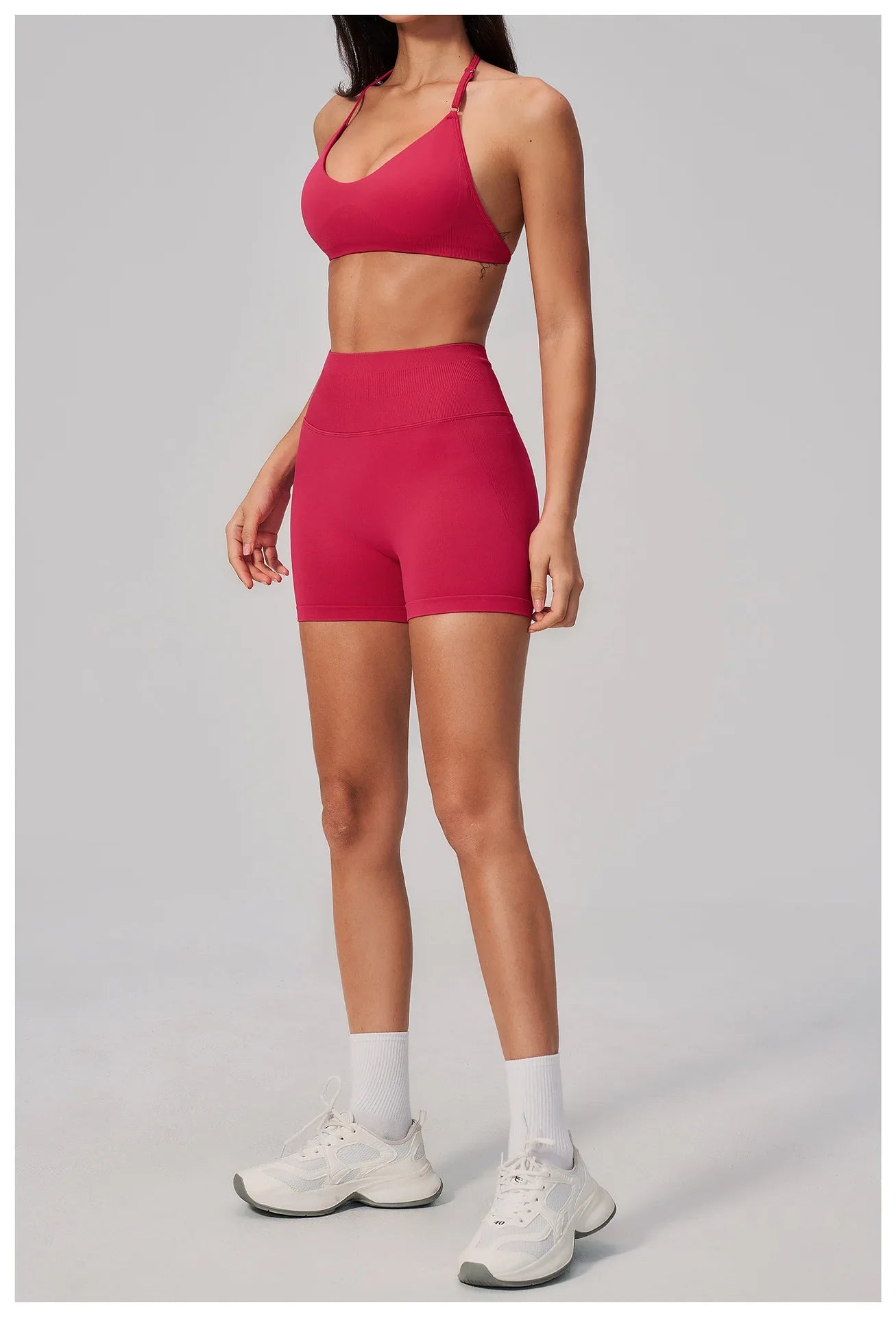 2 Pieces Seamless Yoga Sets Women Solid Color Sports Bra Tight Fitting Peach Buttocks Shorts Fitness Suit Gym Running Tracksuit