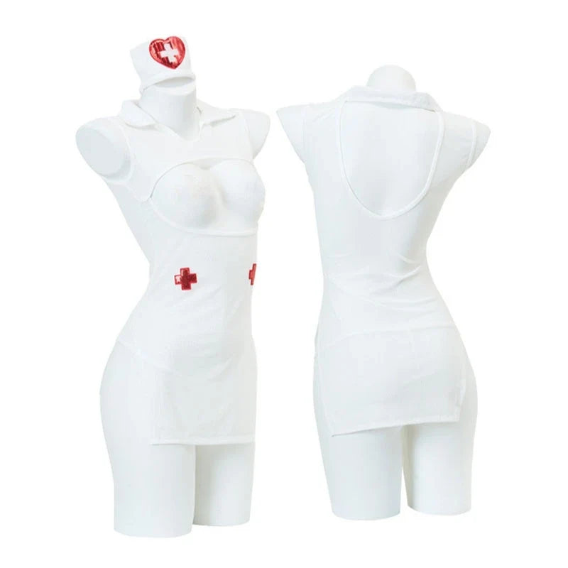 Erotic Transparent Cosplay Nurse Sexy Costumes Open Bra Mini Dress Temptation Lingerie Set Sensual Intimates Women
