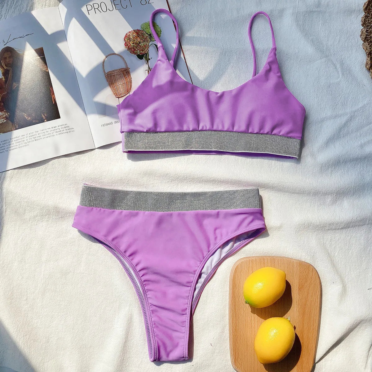 Bikini 2026 Sexy Swimwear Swimsuit Women Push Up High Waist Shining Bandage Patchwork Bikinis Set Bathing Suit Biquinis Feminino