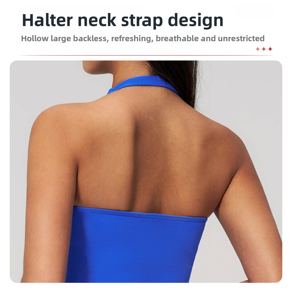 Hanging Neck Yoga Sports Bra Summer Shock Proof Gym High Strength Workout Fitness Underwear Push Up Top Yoga Bra Running Vest