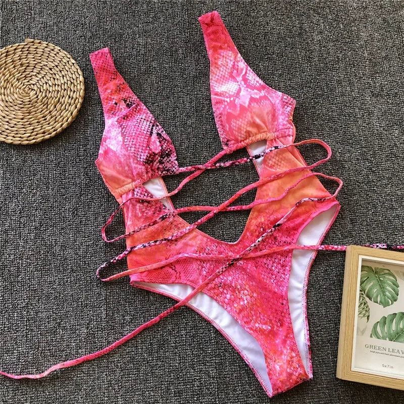 Deep V Neck Wrap Around High Cut Women Swimwear One Piece Swimsuit Female Monikini Tummy Cut Out Bathing Suit Swim Beach Wear