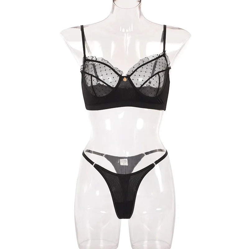 Flounce Sexy Lingerie Lace Bra Set Transparent Underwear Hot Erotic Lingerie Set Push Up Bra And Panty Set Porno Briefs Sets