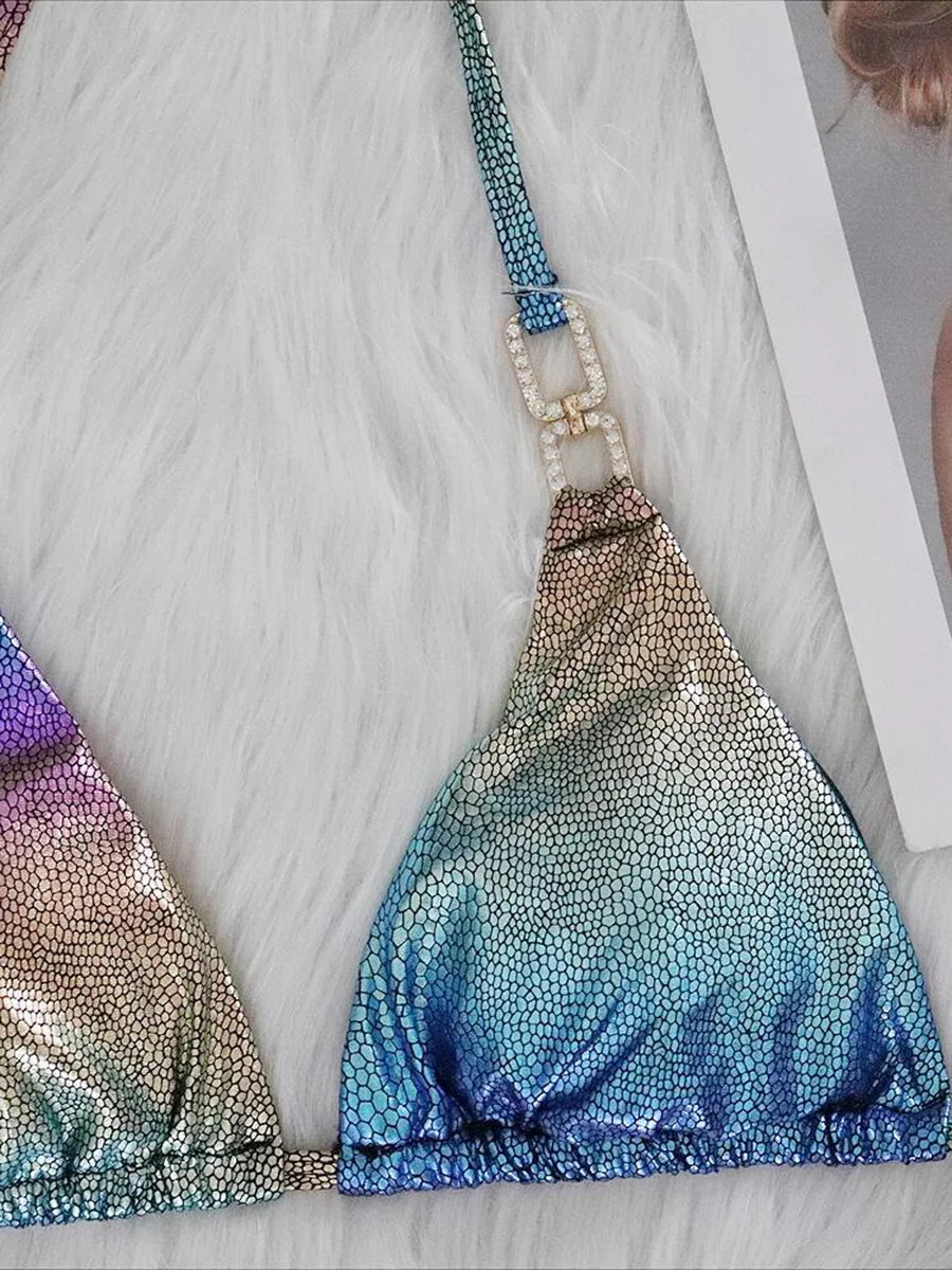 Gradient Snake Skin Bikins 2025 Diamond Bikini Female Swimsuit Women Swimwear Two-pieces Bikini Set Mini Micro Bathing Suit Swim