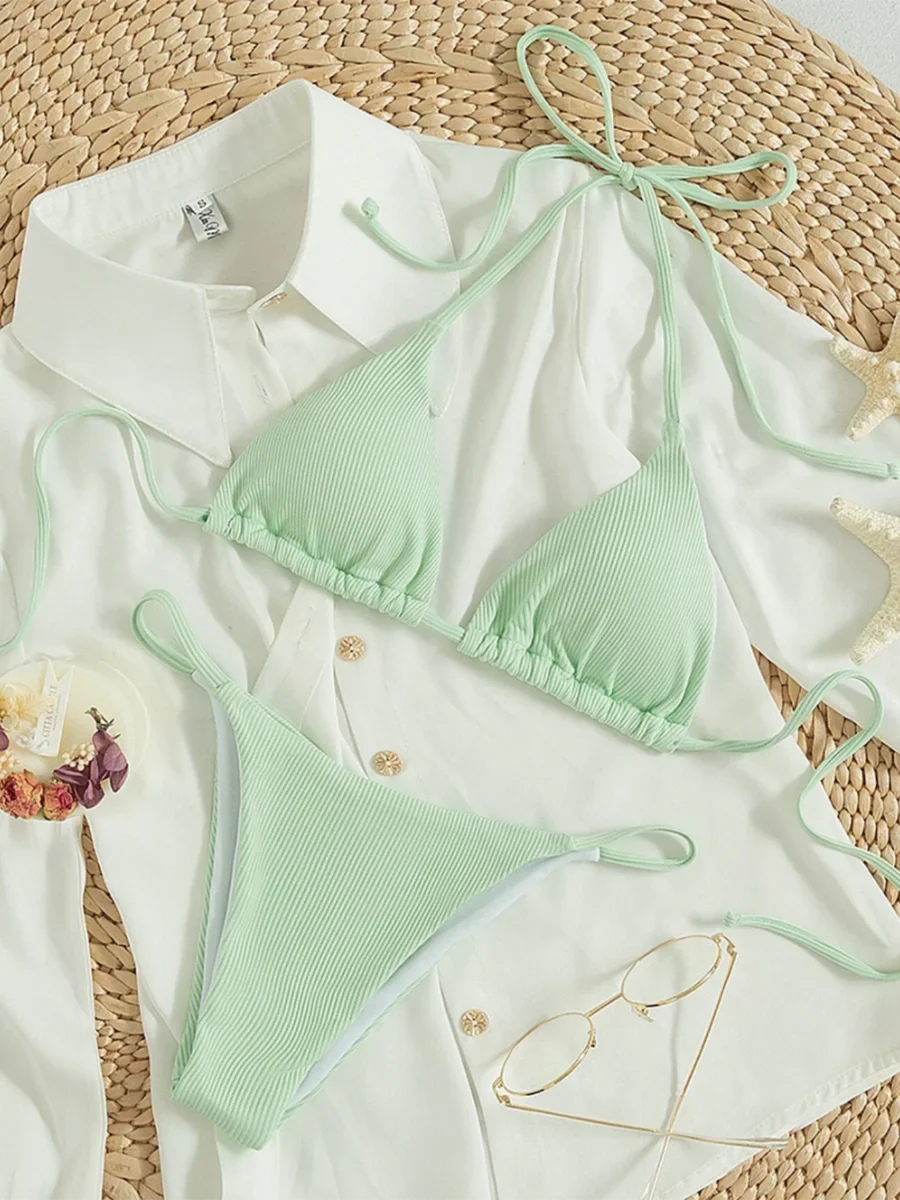 String Thong Bikinis 2025 Women Sexy Triangle Swimsuit Brazil Tong Swimwear Female Padded Bathing Swimming Suit Beachwear Summer