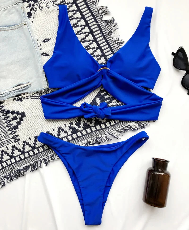 Sexy Adjustable Rings Cross Bandage Bikini Female Swimsuit Women Swimwear Two-pieces Bikini set Bather Bathing Suit Swim Lady