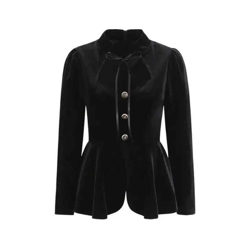 French-style Elegant Stand-up Collar Tie-waist Slim-fit Pleated Long-sleeve Shirt For Women With Waist Lace Cake Skirt QXS5