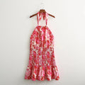 Sexy Red Floral Print Backless Summer Women Boho Mini Dress Bodycon Sleeveless Beach Lace Up Bowknot Dropshipping Dress Sundress