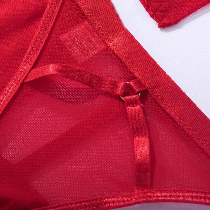 Toucheart 5-Pieces Erotic Lingerie Sexy Hip Skirt For Women Mesh Patchwork Hollow Out See-Through Lure Garters Underwear Suit