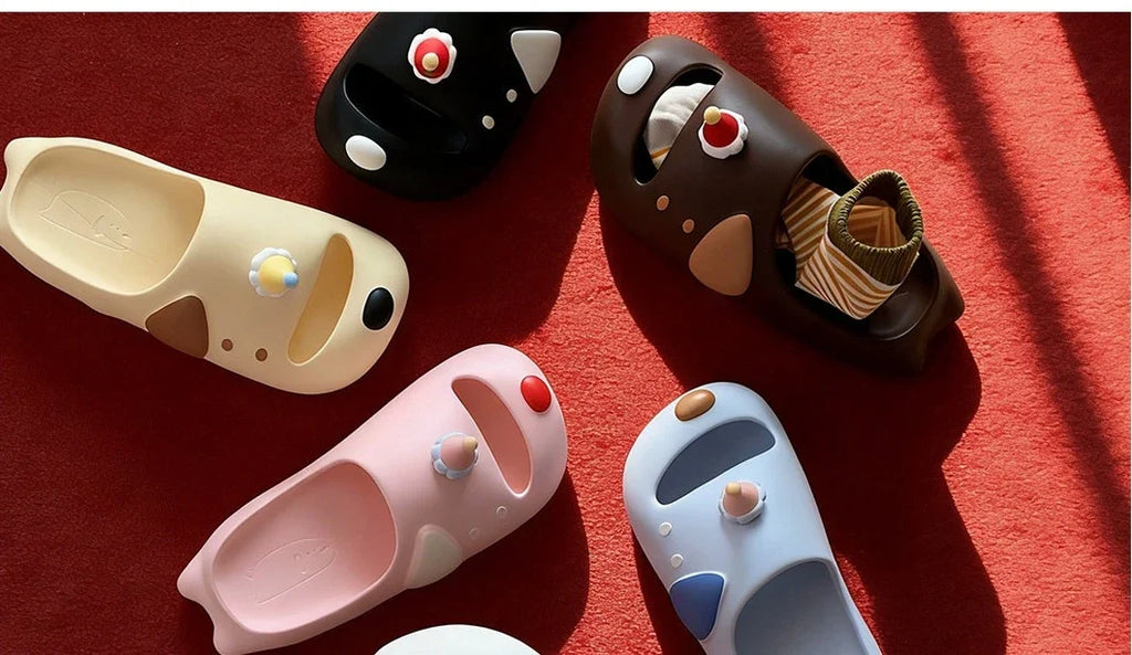 Cute Cartoon Dog Indoor Street Slippers For Women Summer House Shoes Soft EVA DIY Funny Birthday Hat Girls Home Beach Slides