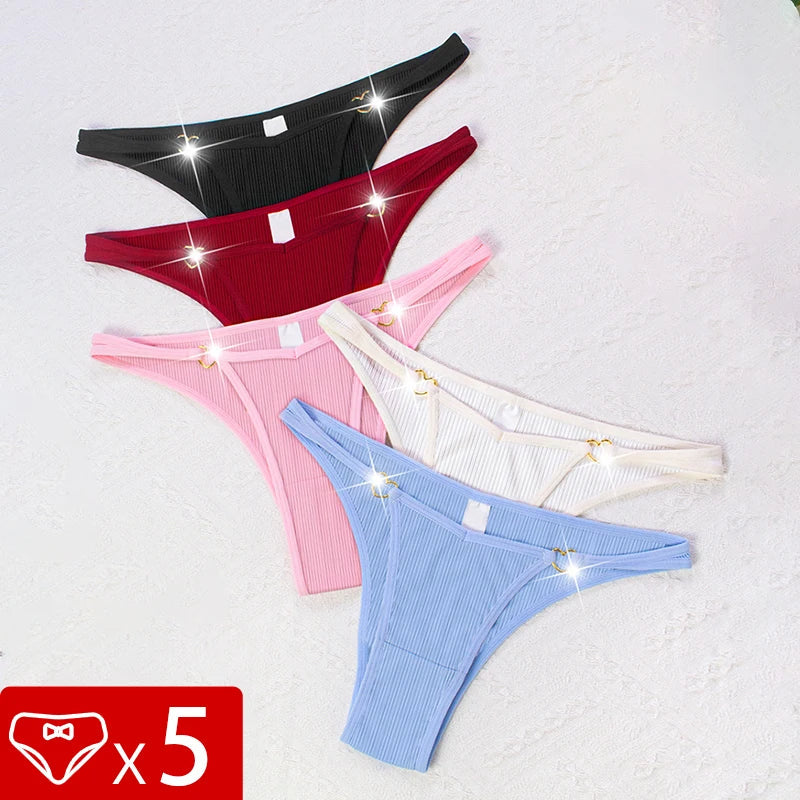 5pcs Ribbed Sexy Women Panties Low Waist Seamless Lady Briefs Breathable Comfortable Solid Underwear Underpants