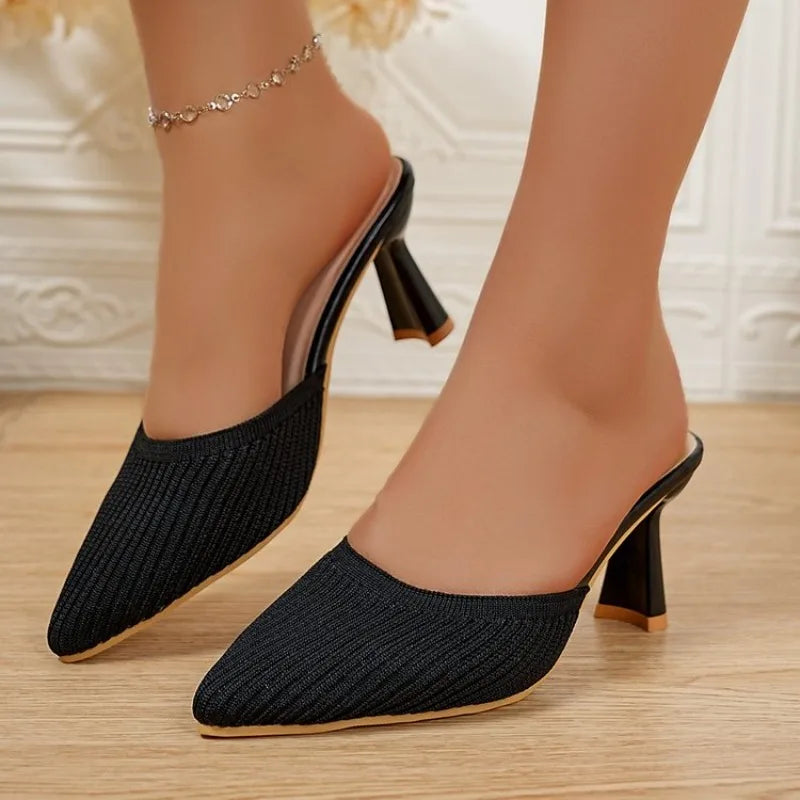 Women Baobao half slippers summer new all-in-one pointed  knitted elastic  sandals
