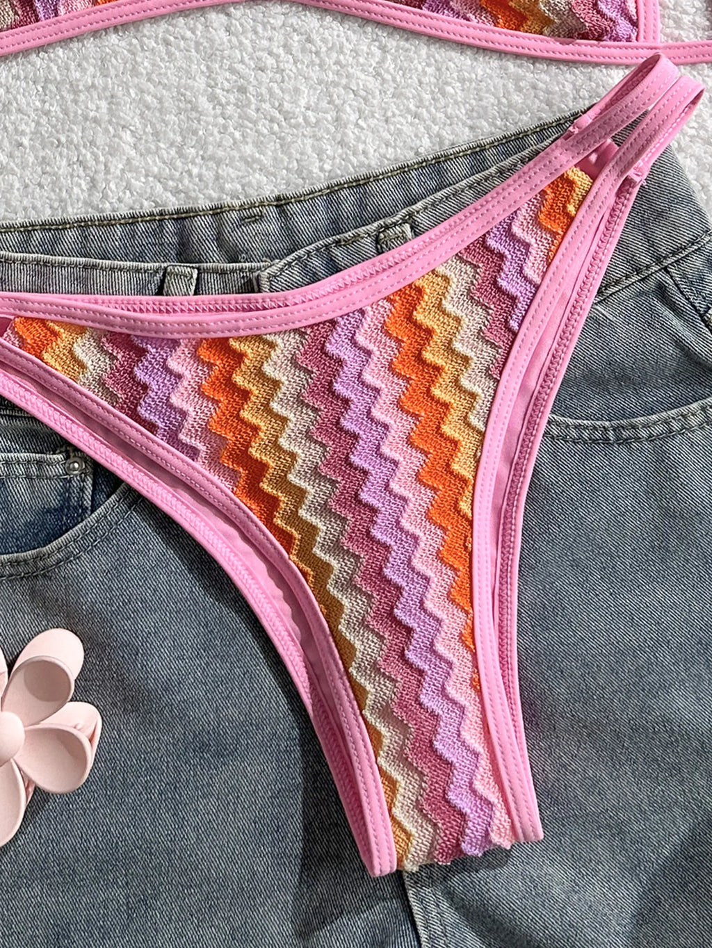 Crochet Striped High Leg Cut Brazilian Bikini Female Swimsuit Women Swimwear Two-pieces Bikini Set Bather Bathing Suit Swim Lady