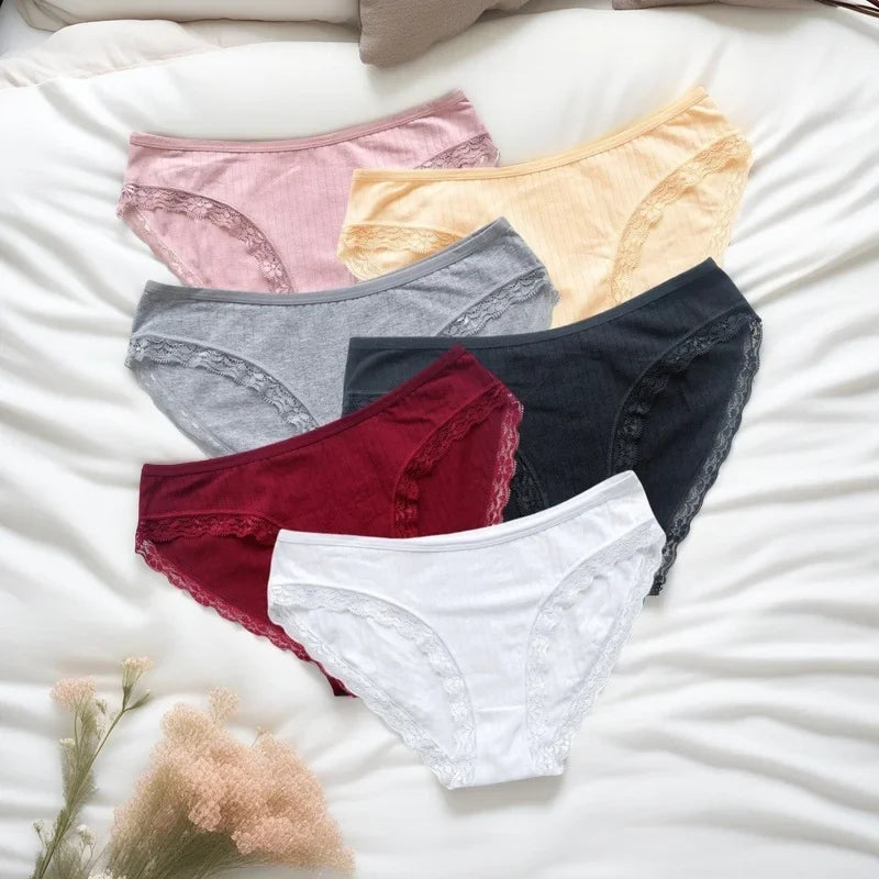 3Pcs/Set Women Lace Briefs Female Underpants Solid Color Pantys M-XL Soft Underwear Sexy Lingerie Intimates Cotton Panties