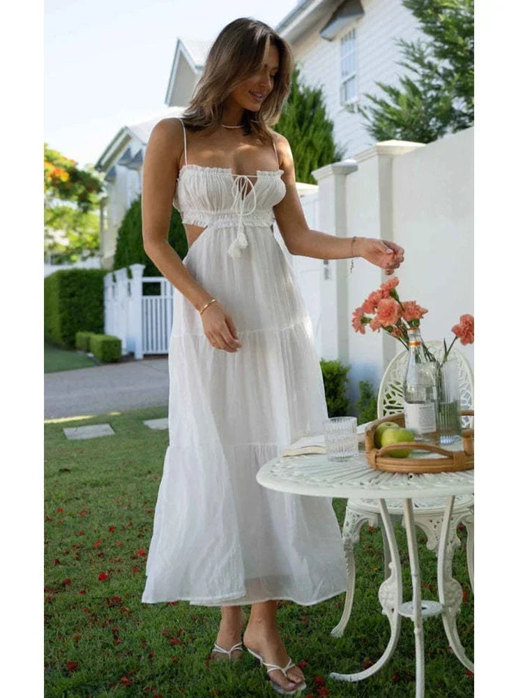 Foridol Strapless Yellow White Summer Dress for Women Elegant Holiday Beach Boho Maxi Long Sundress Backless Sexy Party Vestidos