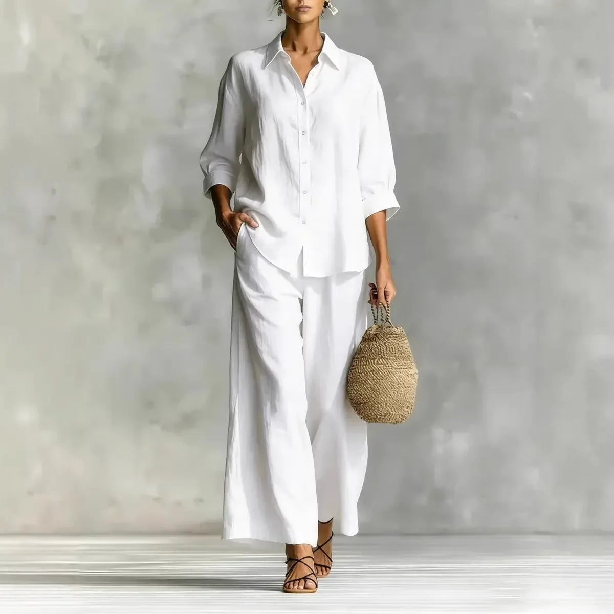 2026 spring and summer women's suit cotton and linen wide-leg pants suit