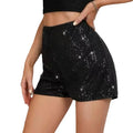 Women Shorts Shiny Sequin High Elastic Waist Straight Slim Fit Soft Breathable Above Knee Length Club Party Beach Mini Shorts