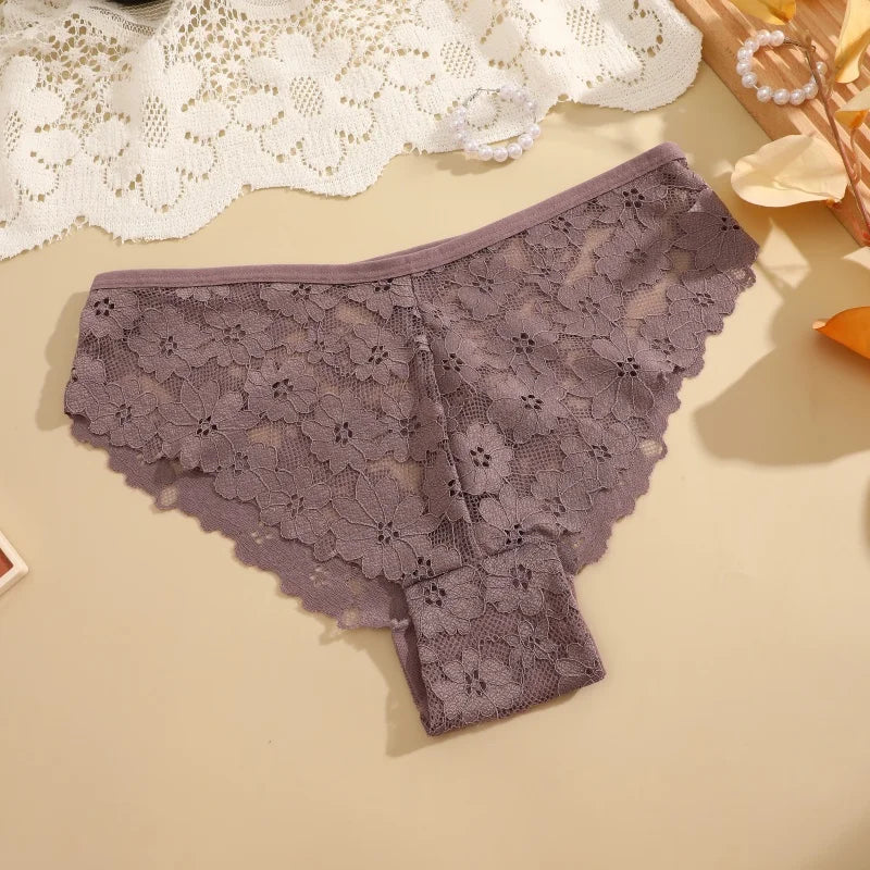 3Pcs Lace Sexy Transparent Panty Women's Panties Sexy Breathable Pink-Brown Series Underwear Female Low Waist Soild Lingerie
