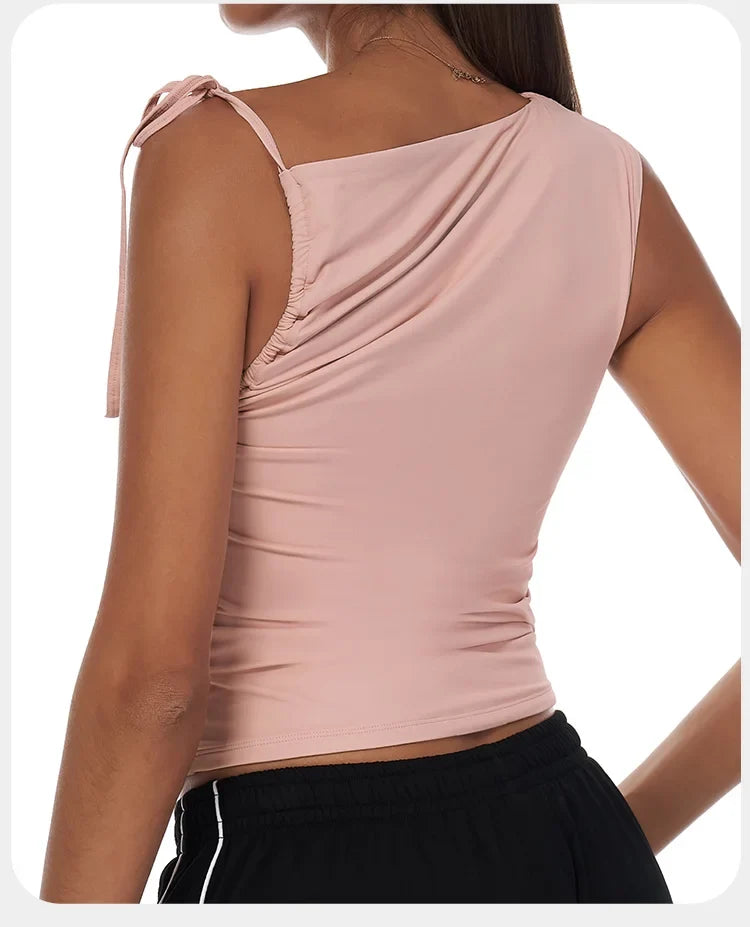 Sexy Shoulder Yoga Top Sleeveless Fitness Women Solid Color Gym Shirt Breathable Quick Dry Running Vest Sportswear
