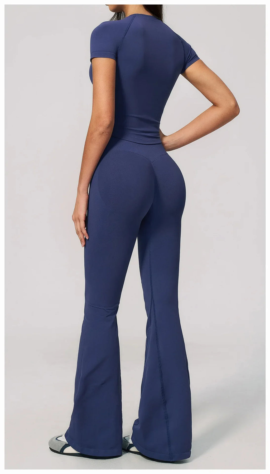 Seamless High Elasticity Yoga Sets Women Short Sleeve O Neck Sports T Shirts Workout Outfits Running Wide Leg Pants Fitness Suit