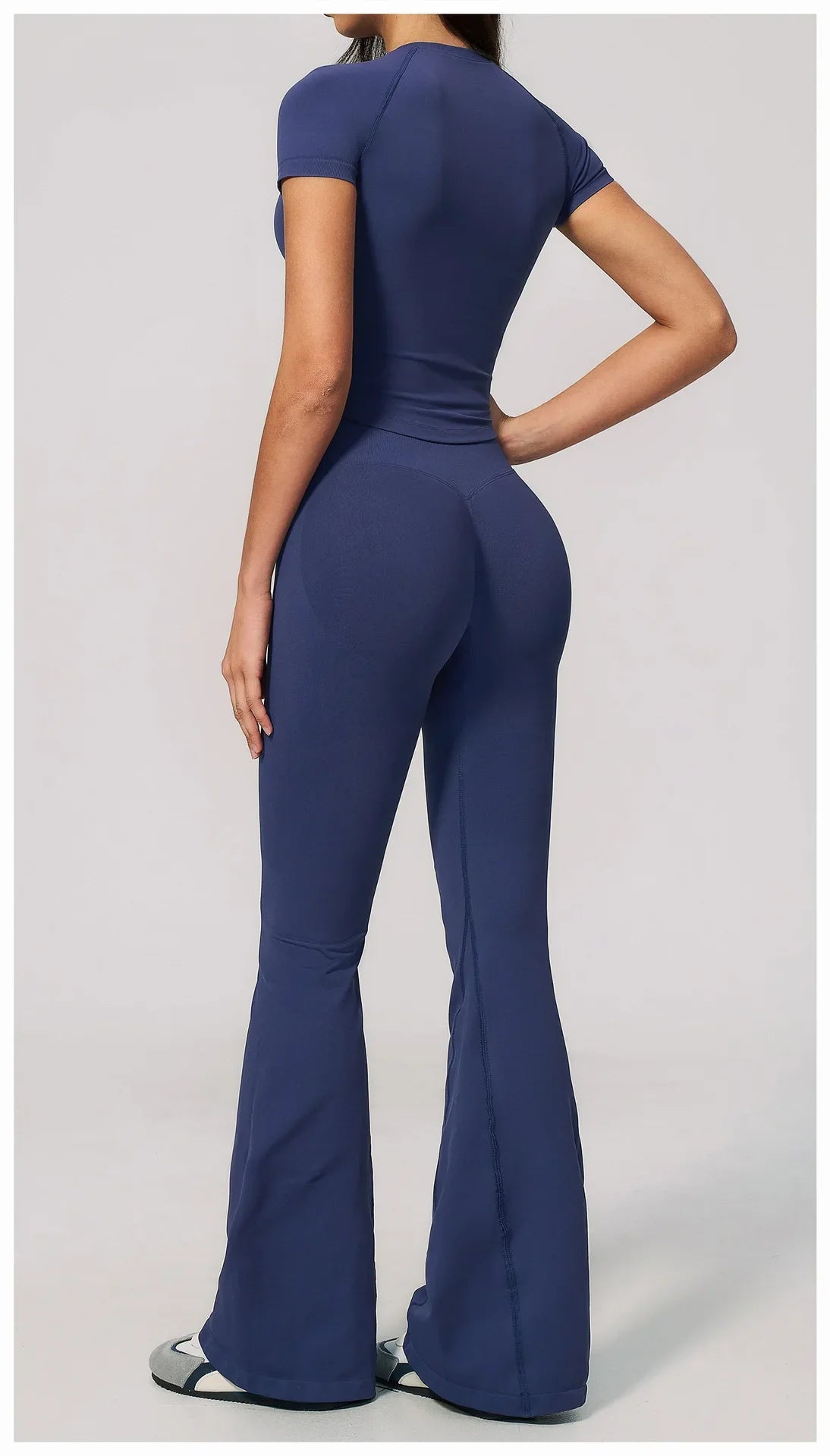 Seamless High Elasticity Yoga Sets Women Short Sleeve O Neck Sports T Shirts Workout Outfits Running Wide Leg Pants Fitness Suit