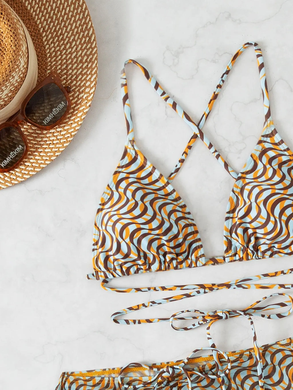 4 Pieces Lace Up Triangle Bikini Set Swimsuit With Bandana & Beach Skirt Sexy Swimwear Women 2026 Bathing Swimming Suit Female