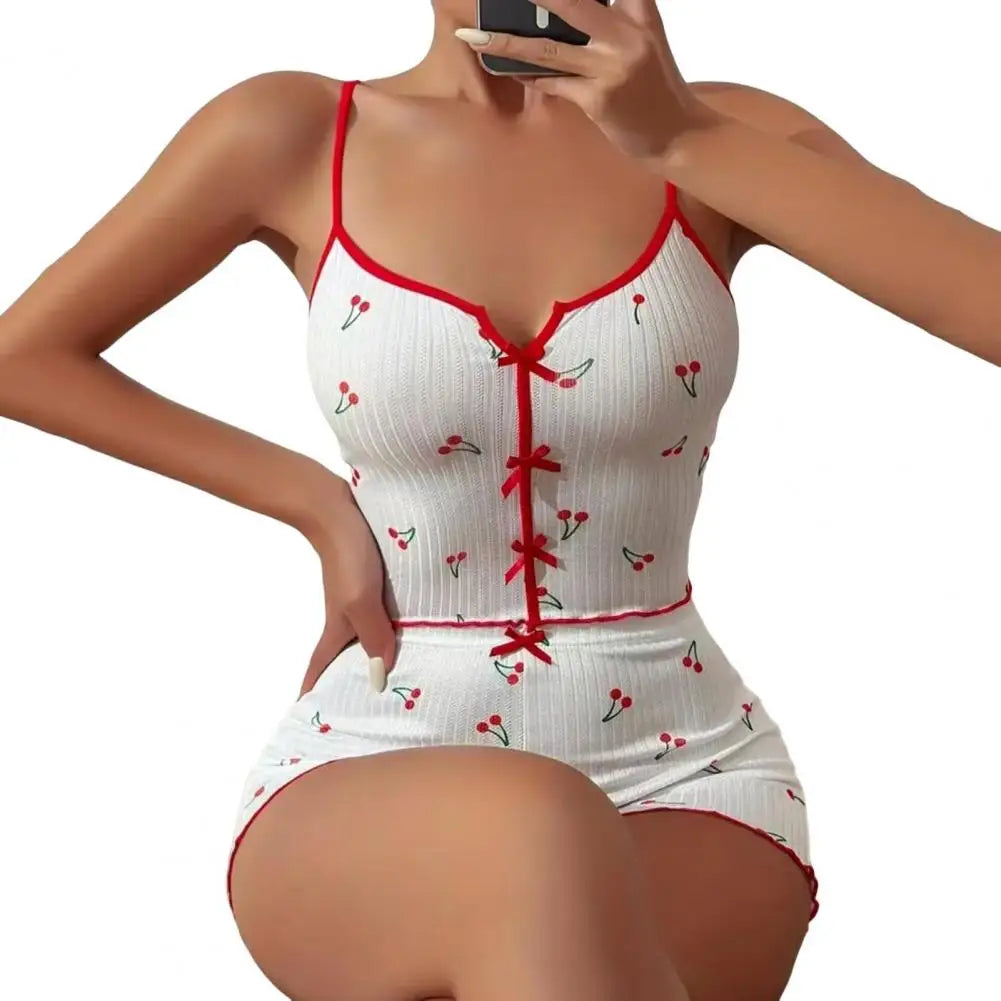 2 Pcs/Set Summer Women Pajamas Set Butterfly Heart Printing Sleeveless Backless Cop Top High Waist Shorts Sleepwear For Sleeping