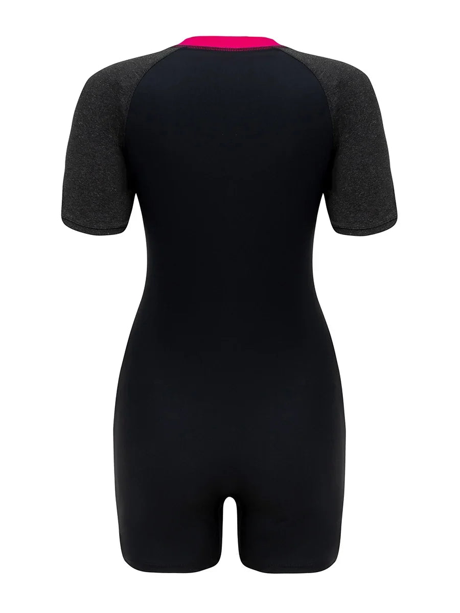 2026 Zipper Slim One Piece Swimsuit Women Padded Short Sleeve Swimwear Female Bather Bathing Swimming Swim Surf Suit Beachwear