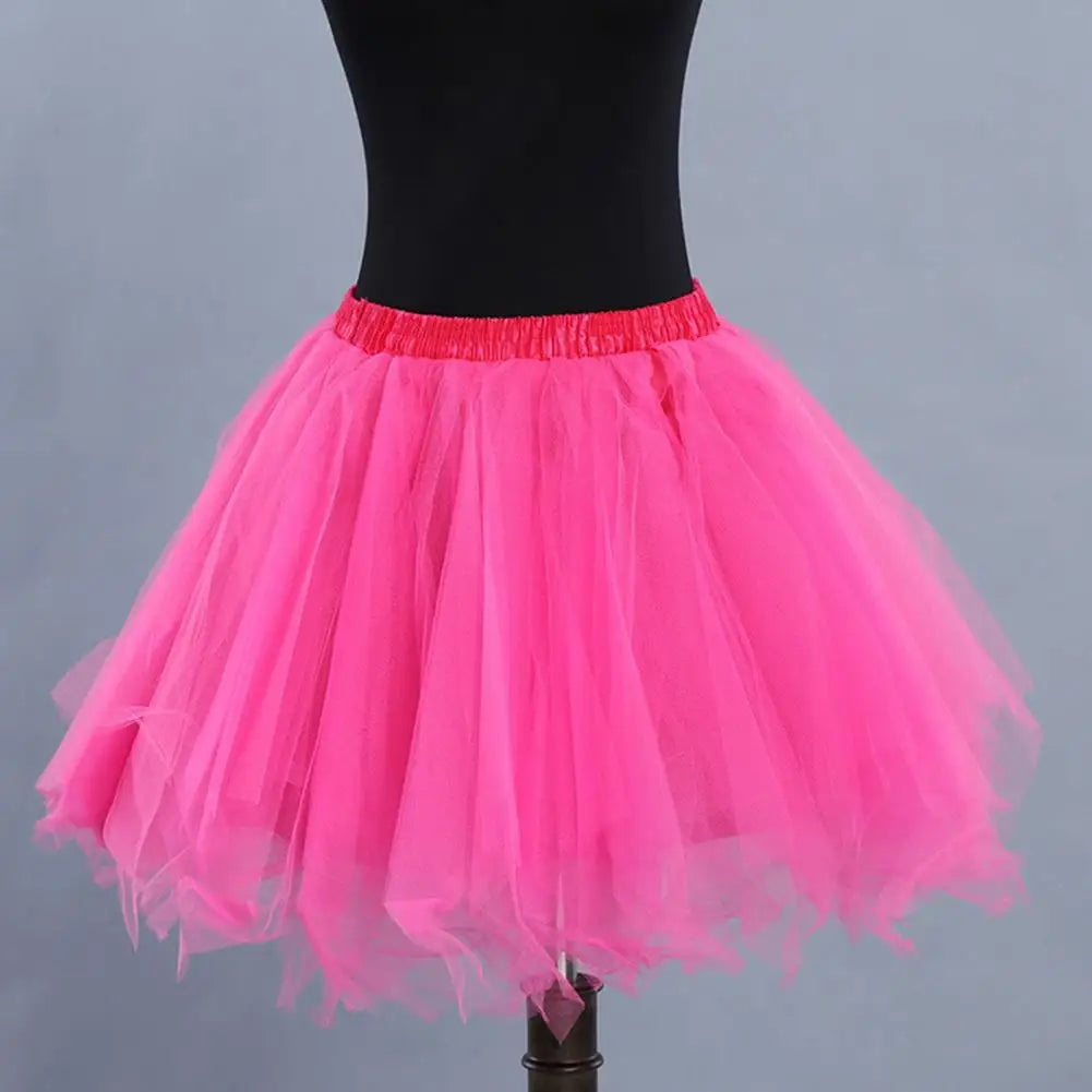 Women Skirt A-line Big Swing Multi-layered Candy Color High Elastic Waist Fluffy Gauze Dancing Performance Short Pleated Skirt