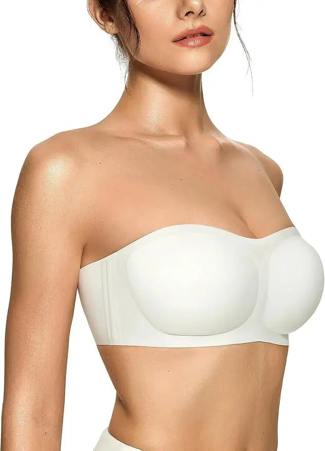 Women's Strapless Bra with Push-up Support Non-slip Bra Comfortable and Breathable Solid Color Bra for Women