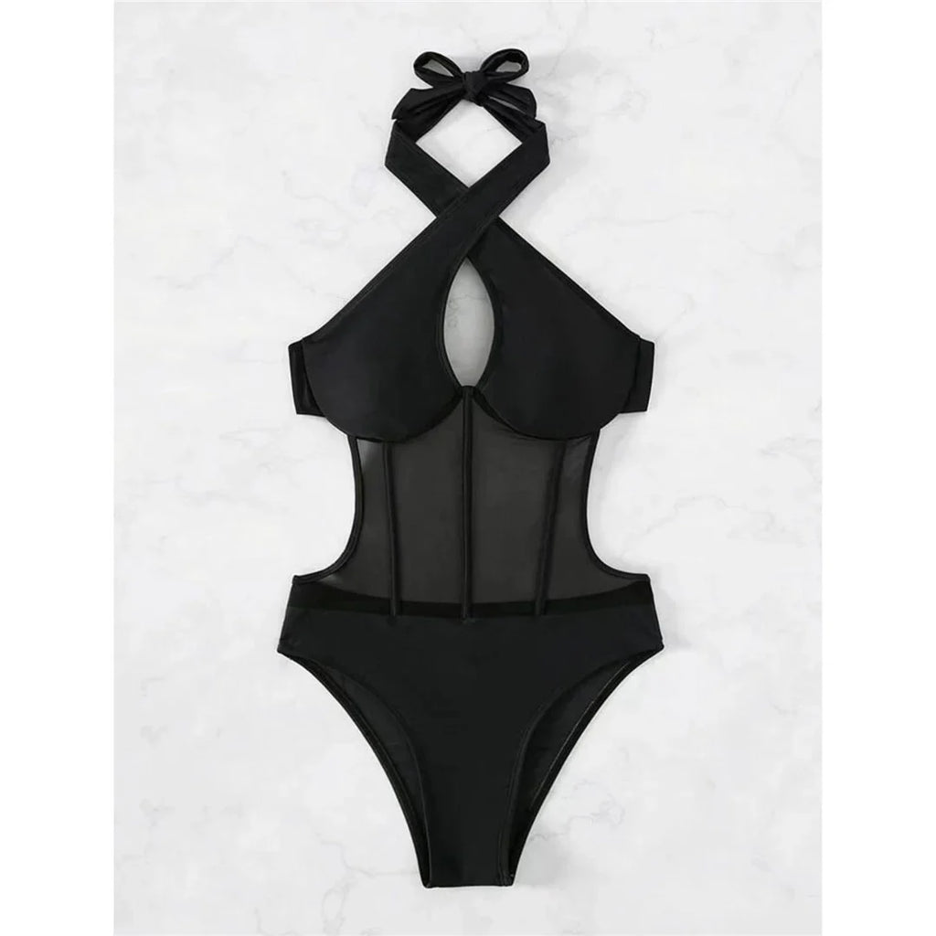 S - XL Underwired Cut Out Halter Women Swimwear One Piece Swimsuit Female Monokini High Cut Bather Bathing Suit Swim Lady V4418