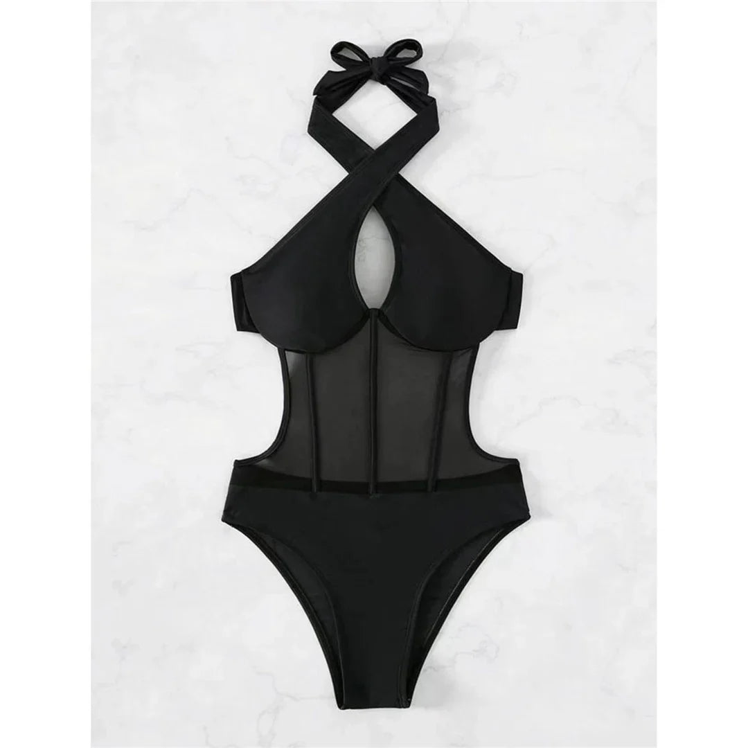 S - XL Underwired Cut Out Halter Women Swimwear One Piece Swimsuit Female Monokini High Cut Bather Bathing Suit Swim Lady V4418