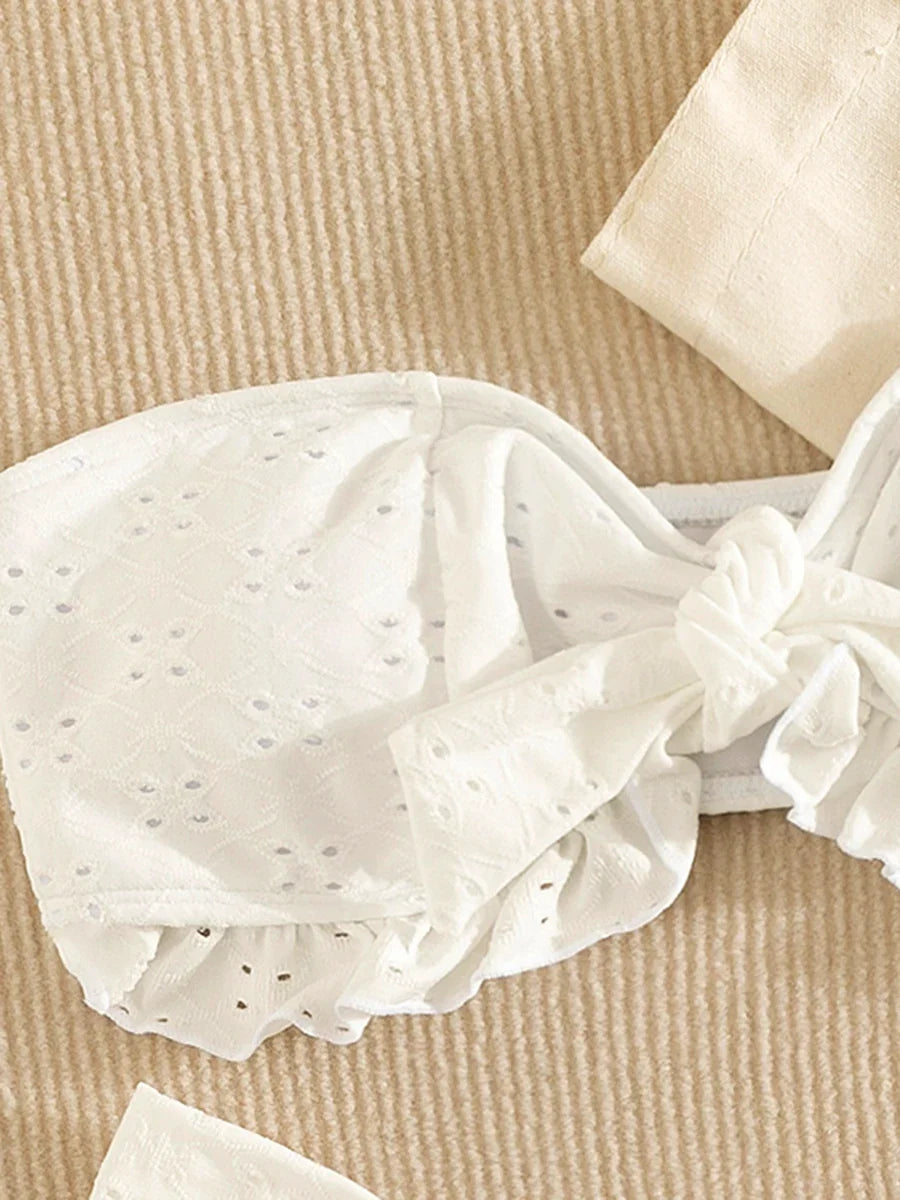 Ruffled Frill Knotted Bandeau Bikini Women Swimwear Female Swimsuit Two-pieces Bikini Set Strapless Bathing Suit Swim Beach Wear