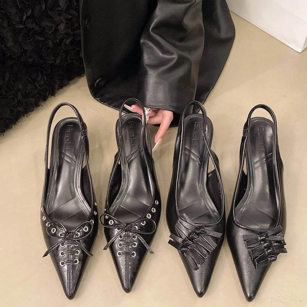 Pointed Toe Slingbacks Sandals Women Elegant Kitten Heel Dress Shoes Shallow Comfy Bowknot Office High Heels Ladies 2026