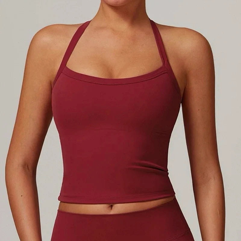 Women's Slim Fit Nude Sports Bra Yoga Fitness Vest Skin Friendly Pilates Top Beautiful Back Design Suspension Yoga Fitness Top