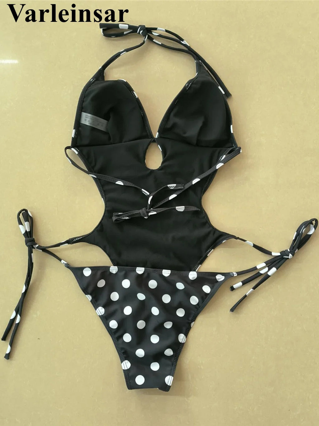 S - XL Polka Dots Halter High Leg Cut One Piece Swimsuit Women Swimwear Female Backless Monokini Bather Bathing Suit Swim V7539