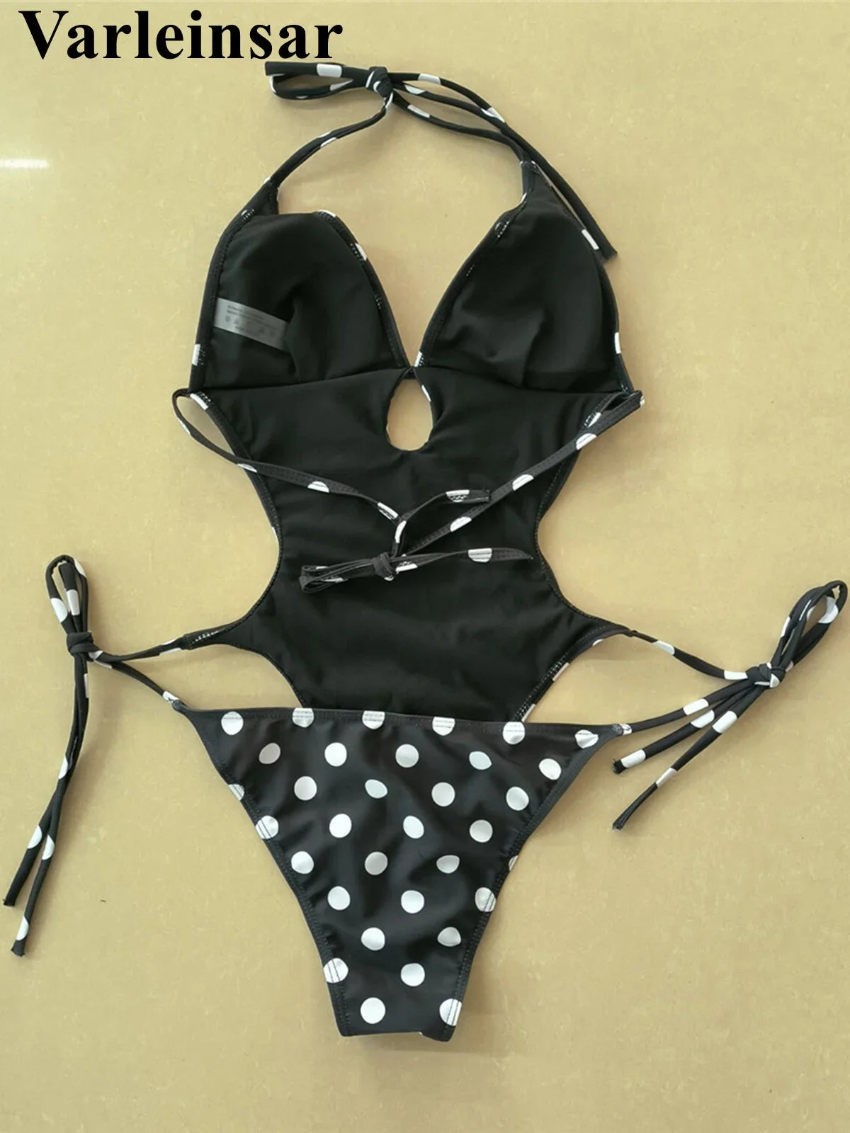 S - XL Polka Dots Halter High Leg Cut One Piece Swimsuit Women Swimwear Female Backless Monokini Bather Bathing Suit Swim V7539