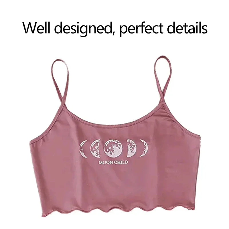 Summer Pajama Set for Women Sleepwear Sexy Lingerie Pink Moon and Planet Print Camisole and Shorts Sets Comfortabl Casual Suit
