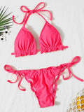 2026 Ribbed Ruffled Frilled Brazilian Bikini Women Swimsuit Female Swimwear Two Pieces Bikini Set Halter Bathing Suit Swim Lady
