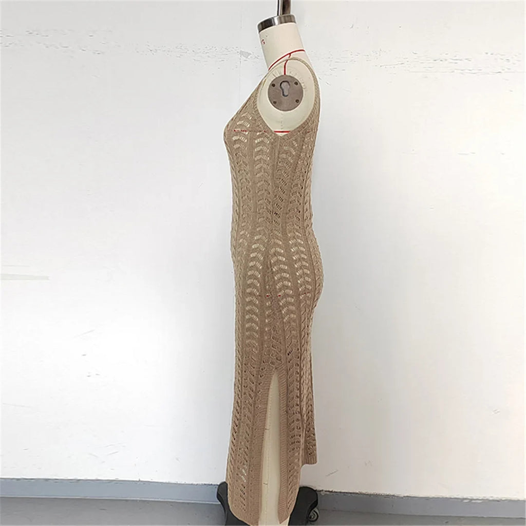 4 Color Hollow Out Sleeveless Crochet Knitted Tunic Beach Cover Up Cover-ups Beach Dress Beach Wear Beachwear Female Women K6783