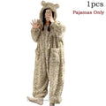 Leopard Hooded Pajamas Animal Kigurumi Unicorn Adult Onesies for Women Winter Sleepwear Flannel Pochets Overall Sets Slippers
