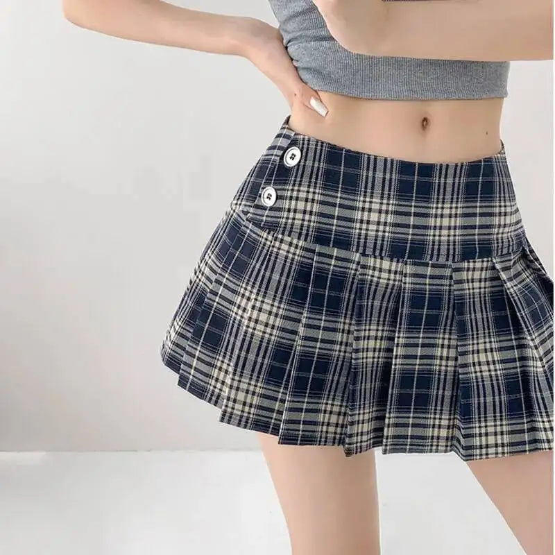 American Style Retro Low Waisted JK Plaid Pleated Skirt Women 2026 Summer New Spicy Girl Wrap Hip Slim A-line Ultra Skirt YOQG
