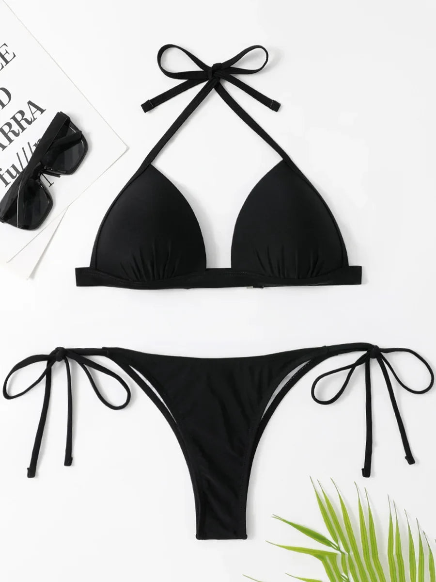 Sexy Halter Push Up Bra Cup Bikini 2025 Women Swimsuit Female Swimwear Two Pieces Bikini set Brazilian Bathing Suit Swim Beach