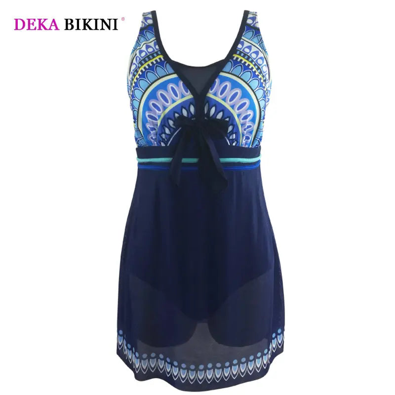 DEKA Vintage Deep V Swimwear Women Plus Size Bikini One Piece Swimsuit with Skirt Female Swim Dress Bather Beach Suit Large Size