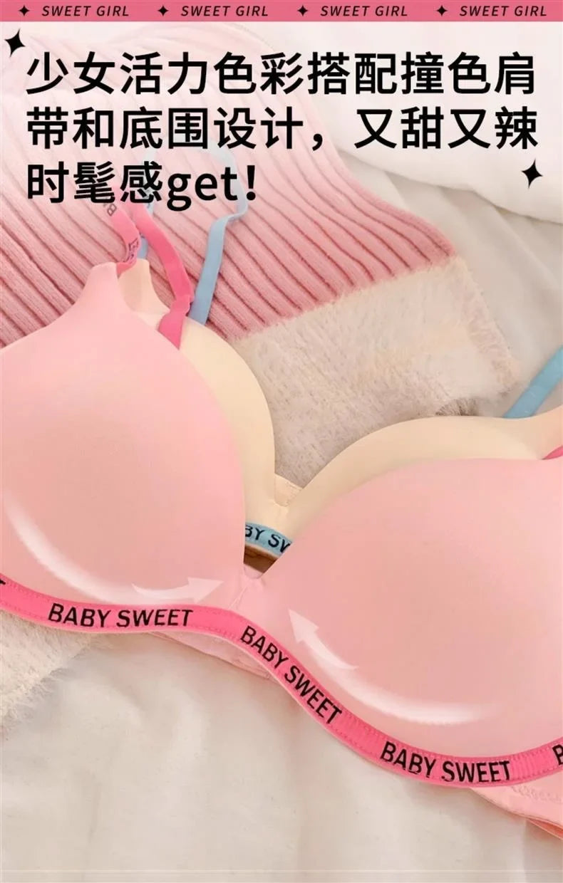 Wireless Non Padded Bra Set for Small Bust Seamless Comfort Bralette & Briefs Pure Elegant Ladies Intimates Teen Girls Underwear
