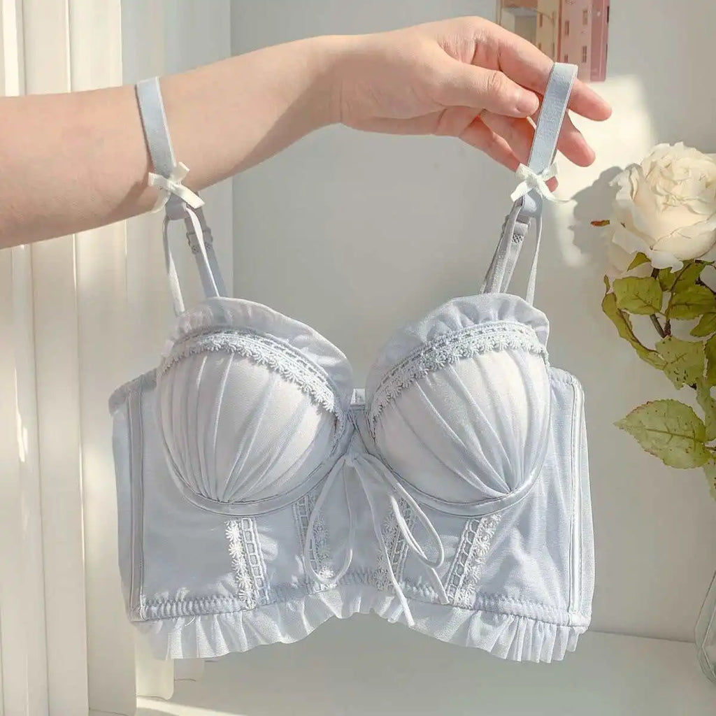 MOYISU Seasons Japanese Lace Bralette Sexy Tushy Panty Comfort Wirefree Minimizer Push Up Bra Set for Small Large Boobs Anti Sag